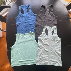 Lululemon Set of Four Tank Tops Blue, Grey, Aqua, Swiftly